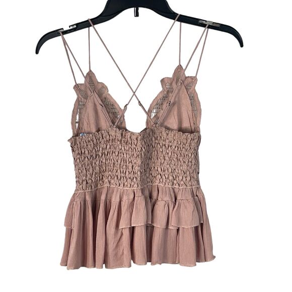 Free People Intimately Small Adella Cami Top Mauve Ruffled Crochet Lace Smocked - Picture 4 of 10
